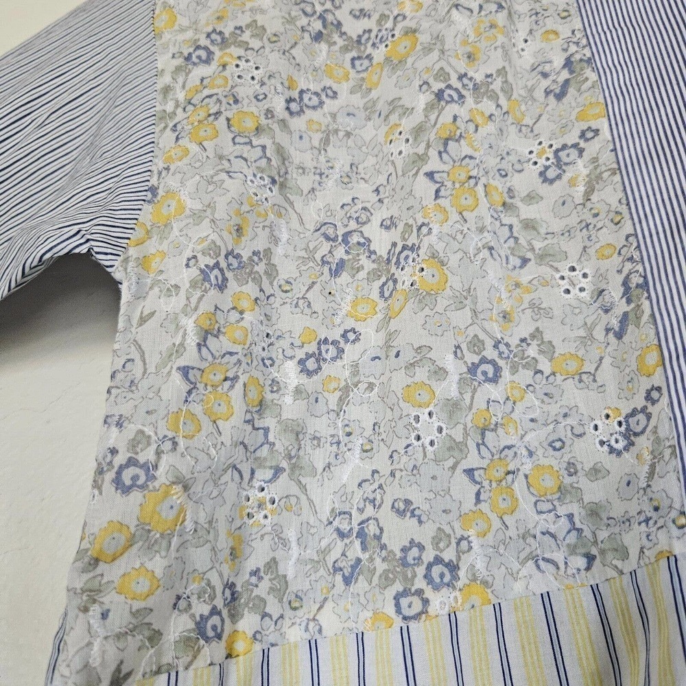 J. Jill Womens Floral Patchwork Button Up Blouse Size L Eyelet - Picture 3 of 9